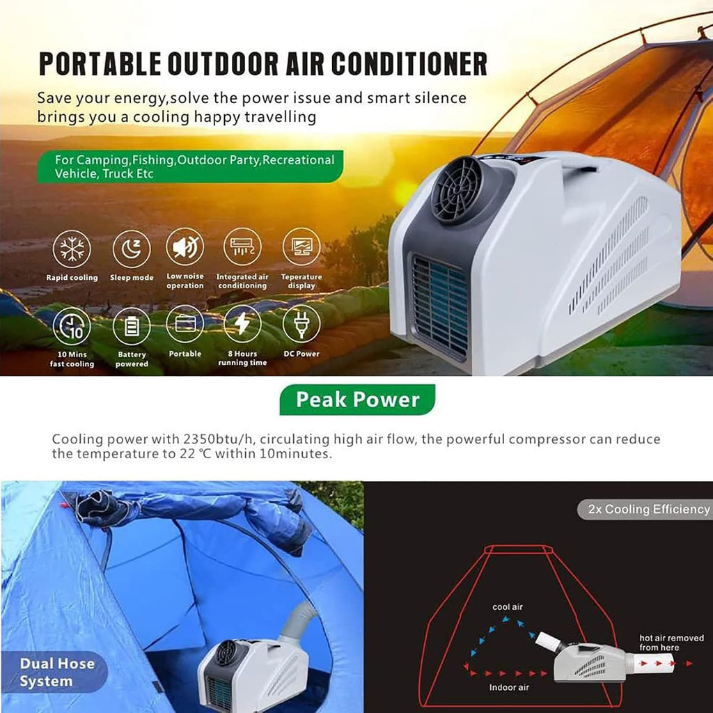  Climatiseur Portable Avec Double Système De Tuyau, 3 Vitesses De Vent Pour Le Camping, La Tente, Le Camping-car, La Voiture Et Le Confort Des Voyages