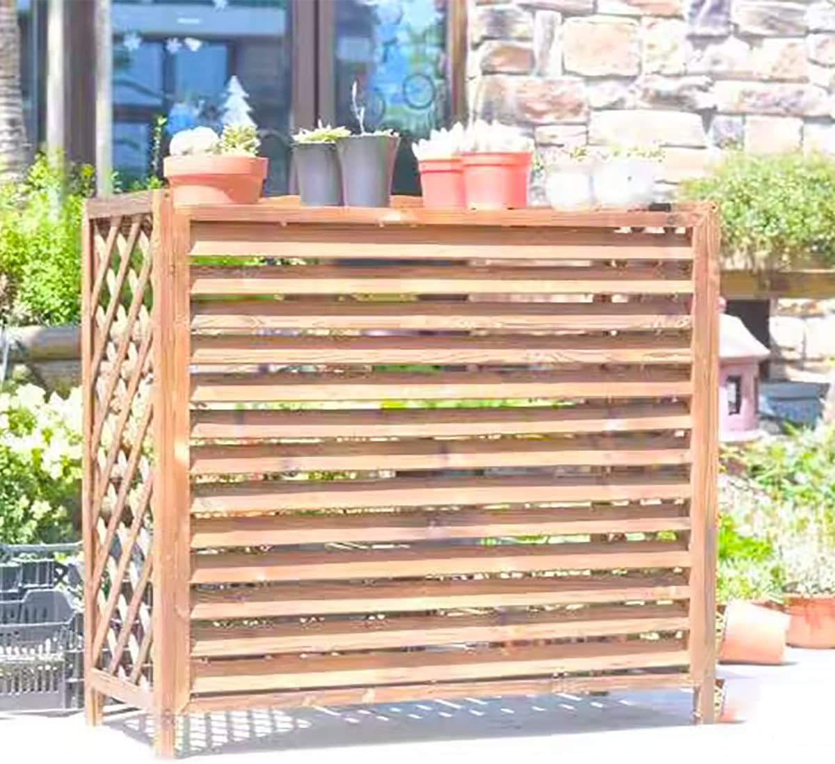  Support De Fleurs En Bois Massif Pour Climatiseur, Stores Décoratifs Pour Climatiseur, Grilles De Protection Pour Climatiseurs Et Pompes à Chaleur.