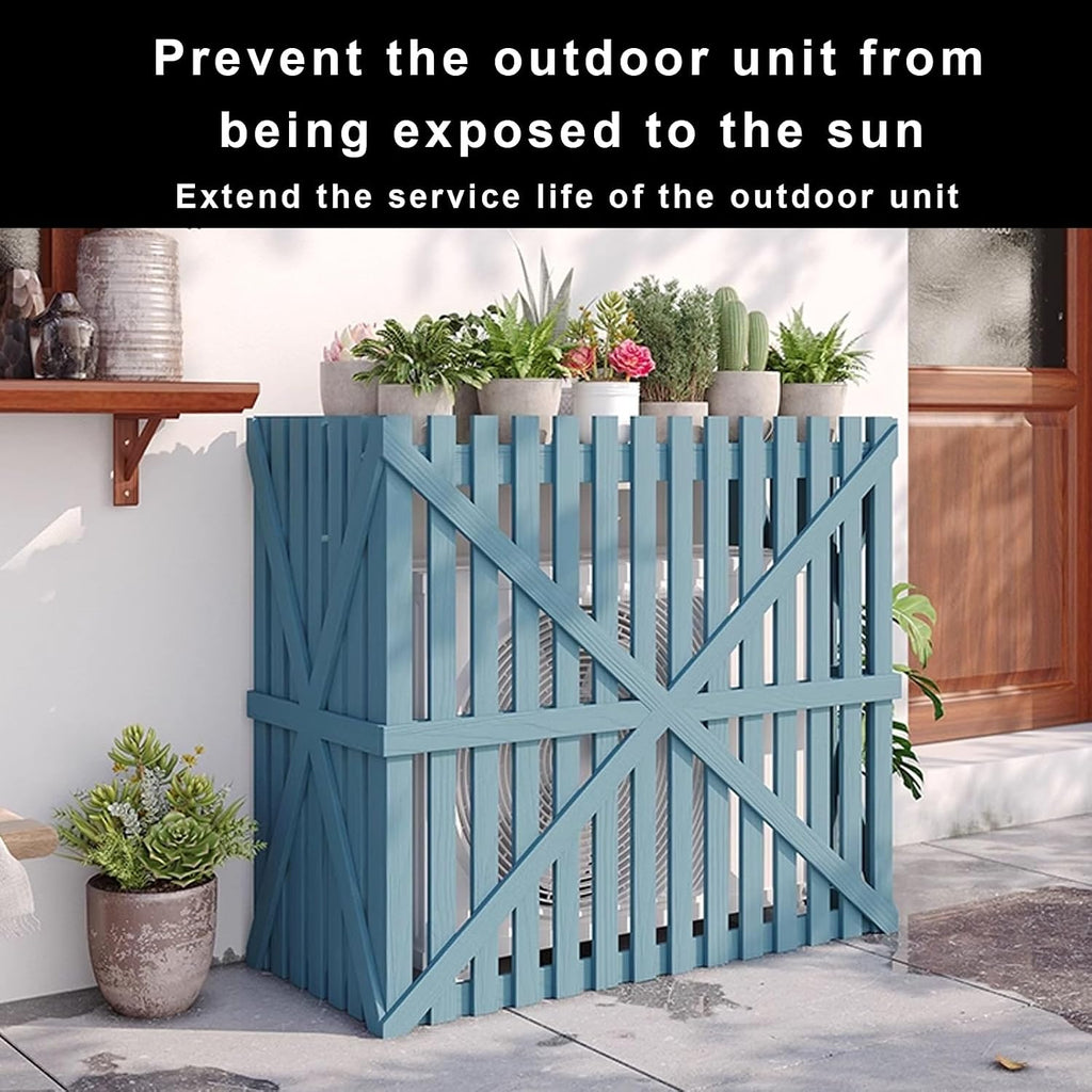  Housse En Bois Pour Climatiseur Extérieur, Protection Contre Le Vent Et Le Soleil, Facile à Installer Pour Terrasse Et Espaces Extérieurs (bleu, 120 X 60 X 105 Cm)