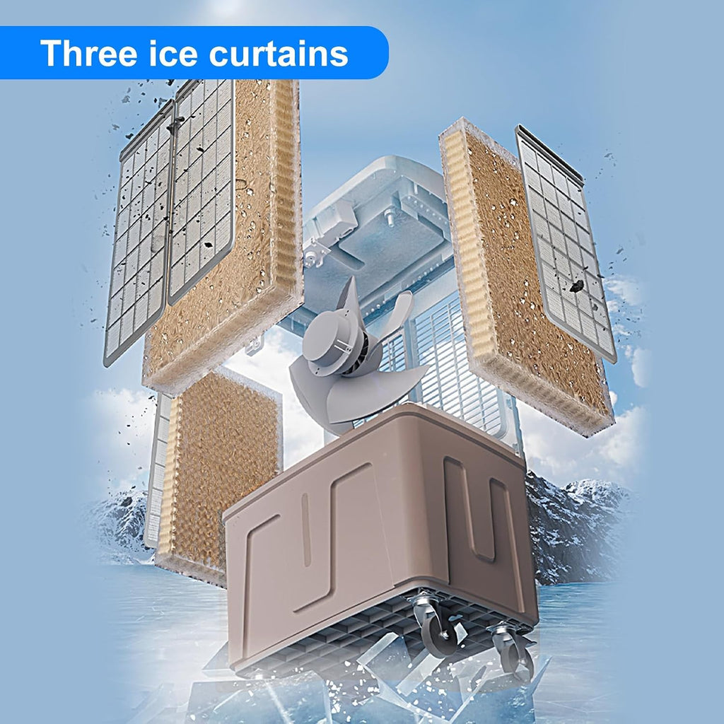  Climatiseur Mobile Sans évacuation, Rafraichisseur D'air Réservoir De 50 L, Télécommande, Oscillation à 120°, 3 Vitesses