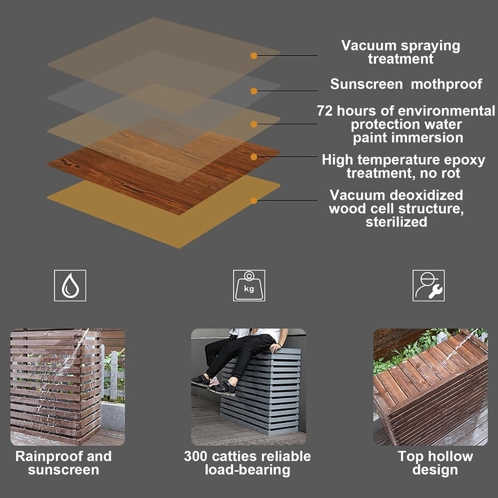  Housse En Bois Pour Climatiseur – Unité De Climatisation Extérieure Et Support De Fleurs – Bois Massif, Marron – Protection élégante Et Fonctionnelle Pour Unités Mobiles AC