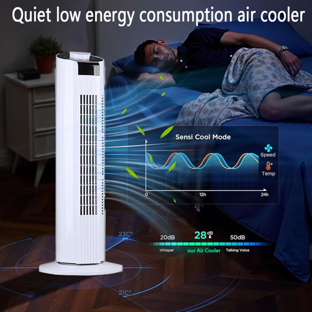 GENERIC Ventilateur De Tour Portable Avec Télécommande, 60° Circulateur D'air Oscillant, Ventilateur De Refroidissement Silencieux Pour Le Bureau à Domicile, Affichage LED, 3 Vitesses, Minuterie 12H, Concepti