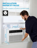  Midea MAW14S1VWT-A Climatiseur De Fenêtre Smart Inverter 14 K 14 000 BTU Avec Application, Contrôle Alexa, Refroidissement Jusqu'à 700 M², Fonctionnement Silencieux, économie D'énergie