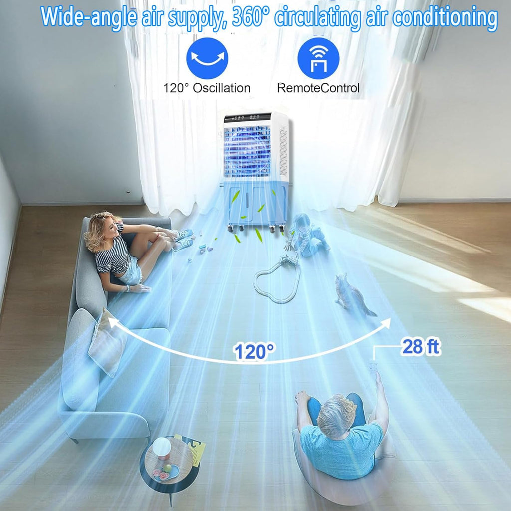 GENERIC Refroidisseur D'air évaporatif 3 En 1, Ventilateur Portable De Réservoir De 40L Avec écran LED, 3 Vitesses, Oscillation à 120 °, Fonctionnement Silencieux Pour Le Bureau à Domicile, Solution De Refroi
