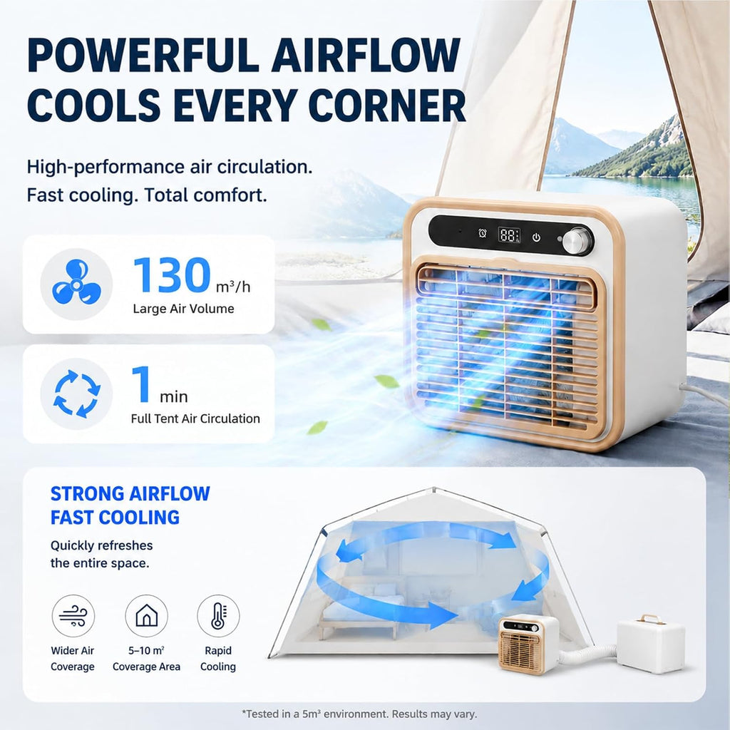  Climatiseur Portable 5000 BTU, Climatiseur Camping 1.5m | Structure Split Silencieux, Mini Climatiseur Chambre Bureau Avec Tuyau 1m/1.5m/2m Optionnel, Minuterie 12H Sans Eau