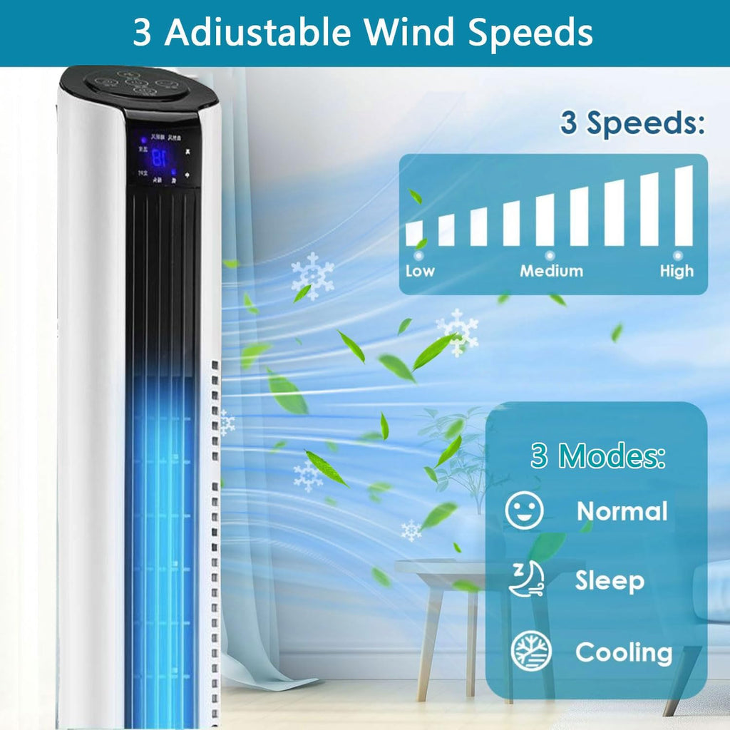 GENERIC Ventilateur De Tour Portable Avec Télécommande, 60° Circulateur D'air Oscillant, Ventilateur De Refroidissement Silencieux Pour Le Bureau à Domicile, Affichage LED, 3 Vitesses, Minuterie 12H, Concepti