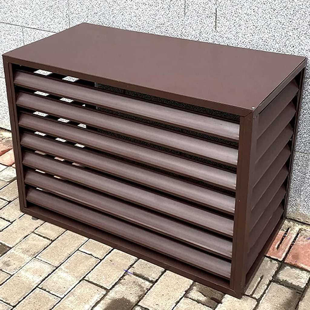 GENERIC Housse Robuste En Aluminium Pour Climatiseur Et Clôture D'intimité – Étagère à Persiennes Pour Unités Extérieures, Balcon, Jardin – Couleur Café 110 X 80 X 60 Cm