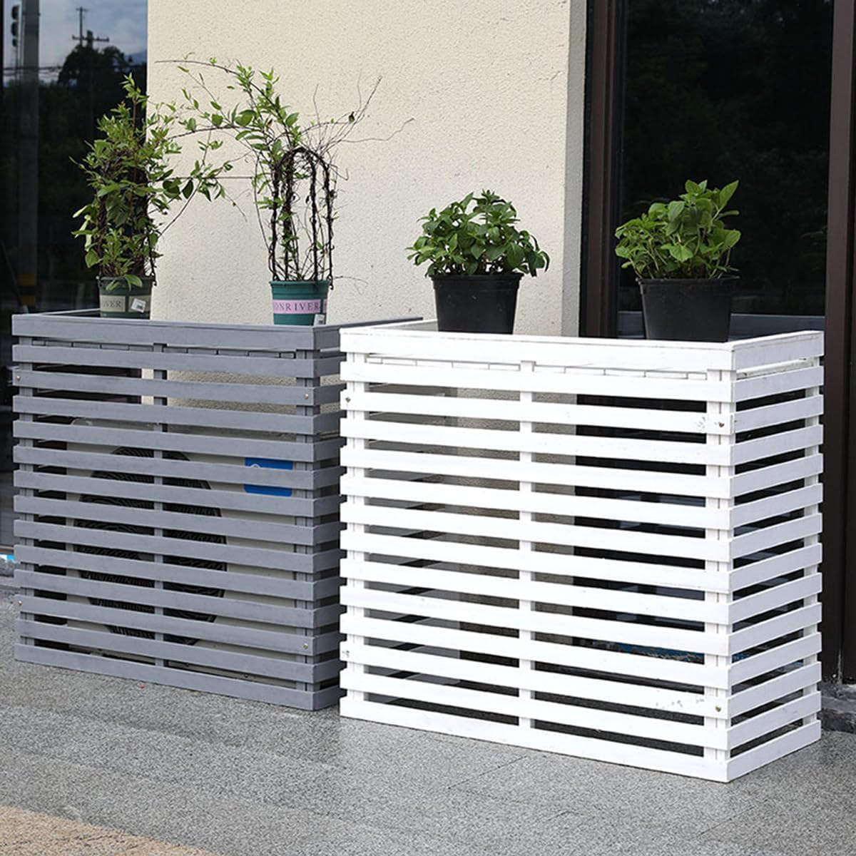 GENERIC Housse De Protection Pour Climatiseur D'extérieur En Bois – Capuche à Persiennes Et Support En Bois Massif Multifonction Pour Fleurs Taille A-105 X 45 X 95 Cm Protection Contre Les Intempéries