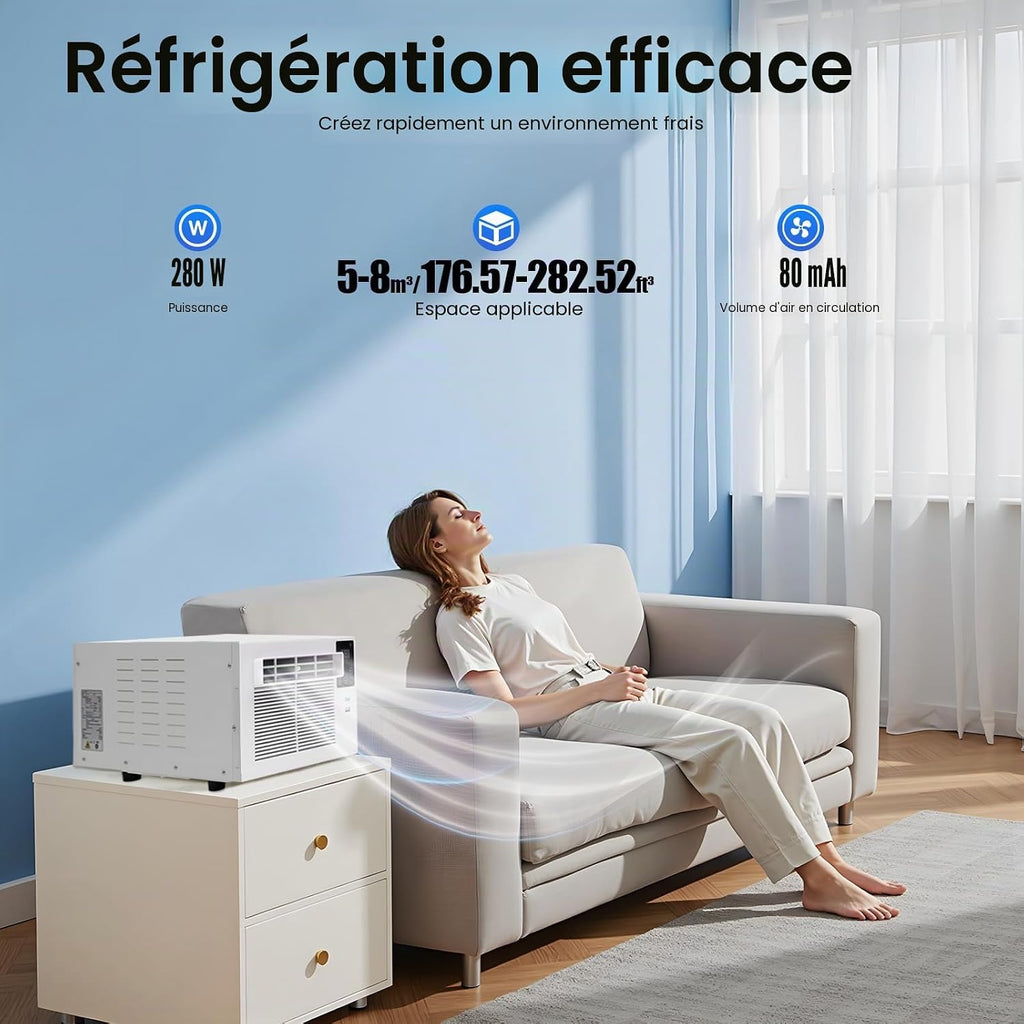  Refroidisseur Mobile, 280 W, Climatiseur Avec Tuyau D'évacuation, Climatiseur Compact Mobile Avec Fonction Minuterie, Pour Maison, Chambre, Bureau, 41,5 X 28,3 X 20,5 Cm