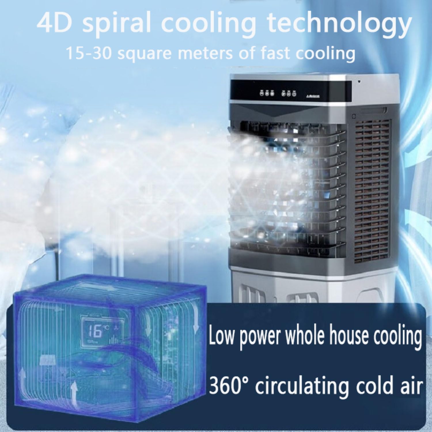 GENERIC Refroidisseur D'air évaporatif Portable Avec Oscillation De 120 Degrés, 3 Vitesses, Minuterie De 12 Heures, Conception à Faible Bruit Pour Le Bureau De Chambre à Coucher, Ventilateur De Refroidissemen