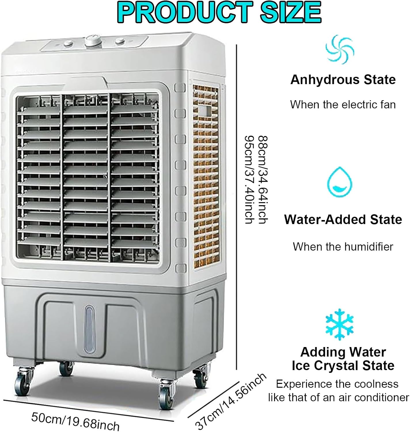 GENERIC Ventilateur De Refroidisseur D'air évaporatif Commercial 50/55L Réservoir D'eau, 3 Vitesses, Oscillation à 120 ° Pour L'extérieur