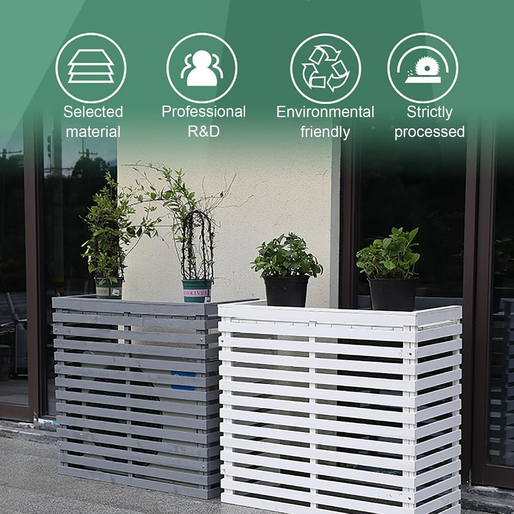  Housse De Climatiseur Extérieur - Bois Massif Avec Support De Fleur, Protection De L'unité De Climatisation Résistante Aux Intempéries, Bouclier De Climatisation Mobile (couleur : Blanc)
