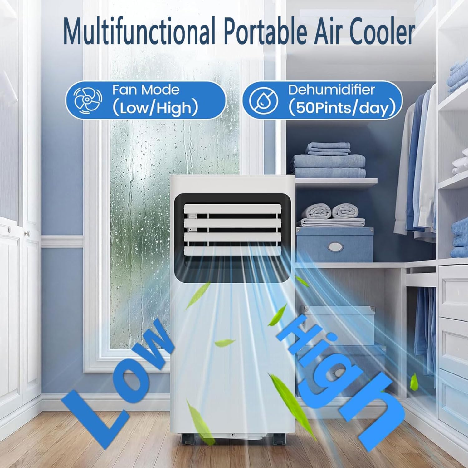  Climatiseur Portable Silencieux Smart Portable AC Avec Déshumidificateur De Refroidissement Intégré Et Modes Ventilateur Pour La Pièce Jusqu'à 350 Sq.ft Conditioner Télécommande 24 Heures Minuterie, K