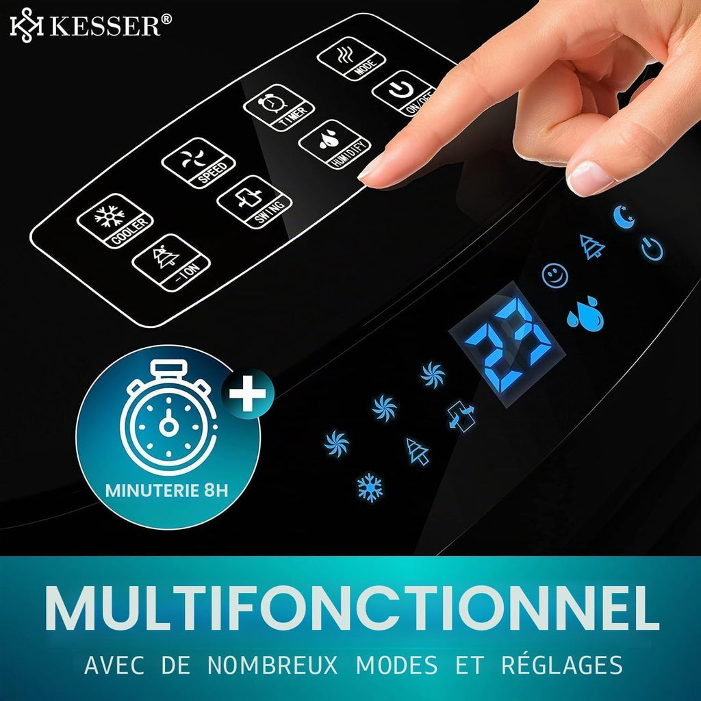  KESSER® Climatiseur Mobile 4 En 1 – Refroidisseur D'air Avec Télécommande Et Minuterie, Réservoir D'eau De 10 L, Ionisateur Et Humidificateur, Ventilateur Climatiseur Sans Tuyau D'évacuation, 3