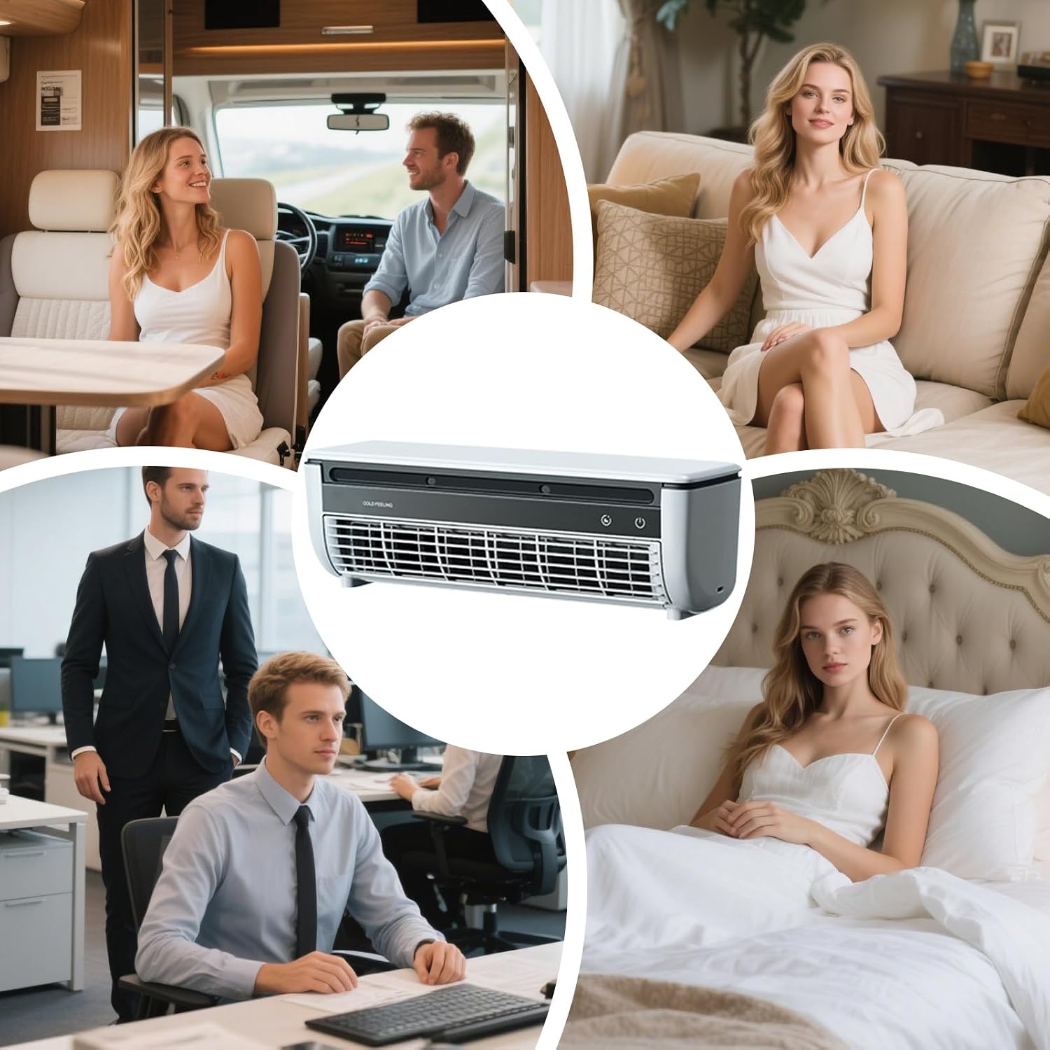  Ventilateur Rafraîchissant AC Pour Pièce - Ventilateur Climatiseur Mural, Avec Chargeur Sans Fil Et Rafraîchisseur,Pour Maison Salle De Bain Cuisine Intérieur Extérieur