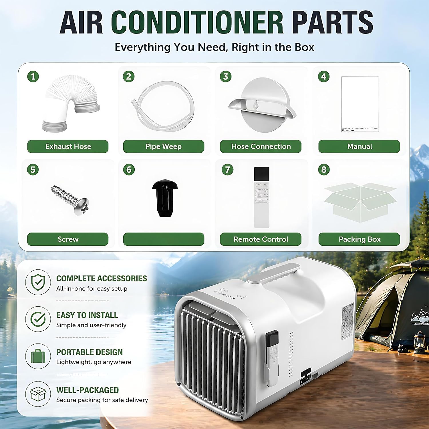  Climatiseur Portable 5100 BTU Camping, Caravanes, Camions, Tentes, Pêche, Petites Pièces Et Animaux Compagnie. Unité Climatisation Compacte L'extérieur Ou L'intérieur, Idéale Rafraîchir Lors Voyage