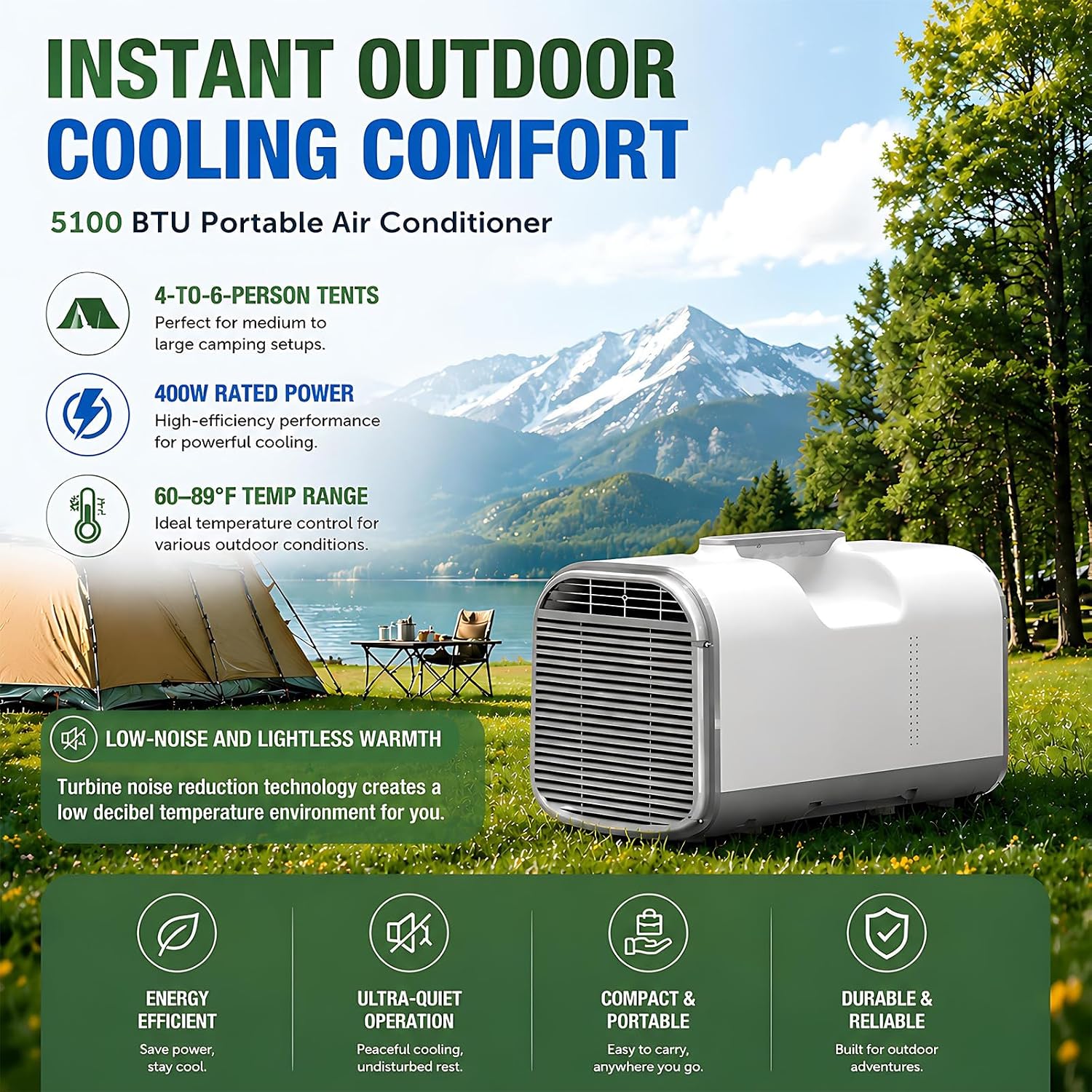  Climatiseur Portable 5100 BTU Camping, Caravanes, Camions, Tentes, Pêche, Petites Pièces Et Animaux Compagnie. Unité Climatisation Compacte L'extérieur Ou L'intérieur, Idéale Rafraîchir Lors Voyage