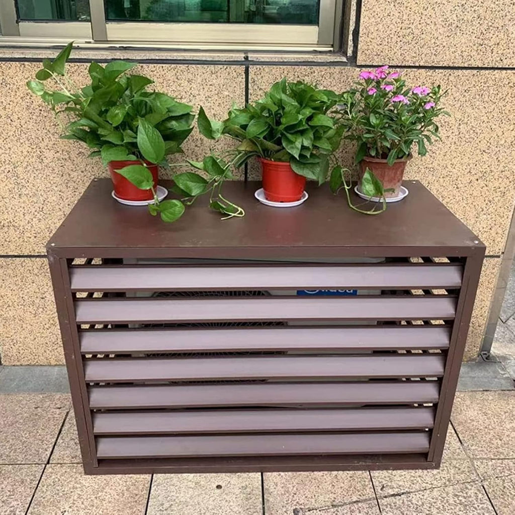 GENERIC Housse Robuste En Aluminium Pour Climatiseur Et Clôture D'intimité – Étagère à Persiennes Pour Unités Extérieures, Balcon, Jardin – Couleur Café 110 X 80 X 60 Cm