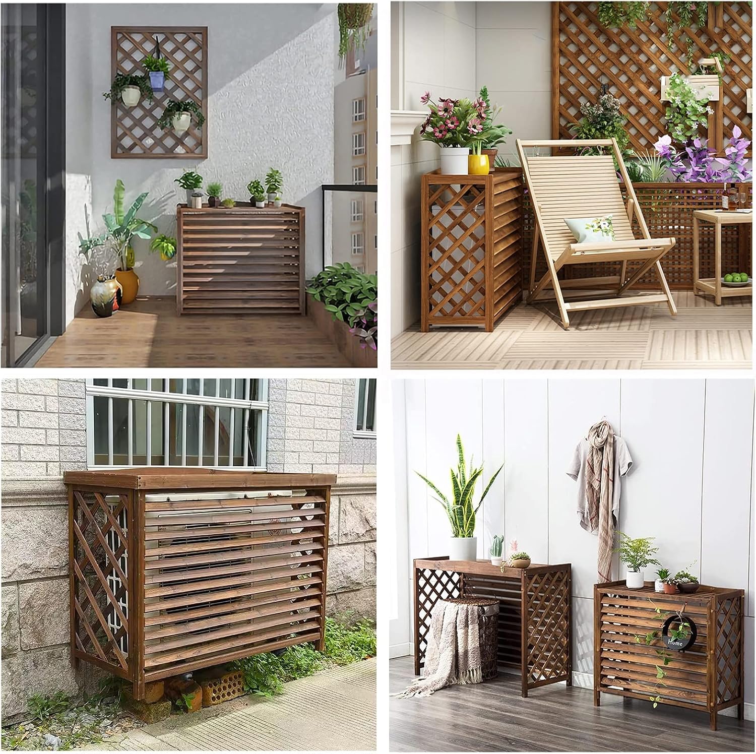  Housse De Protection Pour Climatiseur Extérieur, Unité De Condensation En Bois Durable, Pour Boîtier De Poubelle Autoportant, écran De Clôture Marron Pour Climatiseur