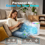  Climatiseur Mobile, Mini Rafraîchisseur D’Air Silencieux Avec Télécommande, Ventilateur Brumisateur USB, 3 Vitesses, 2 Modes Brume, Minuteur 1H/2H/4H, LED 7 Couleurs, Pour Chambre Bureau