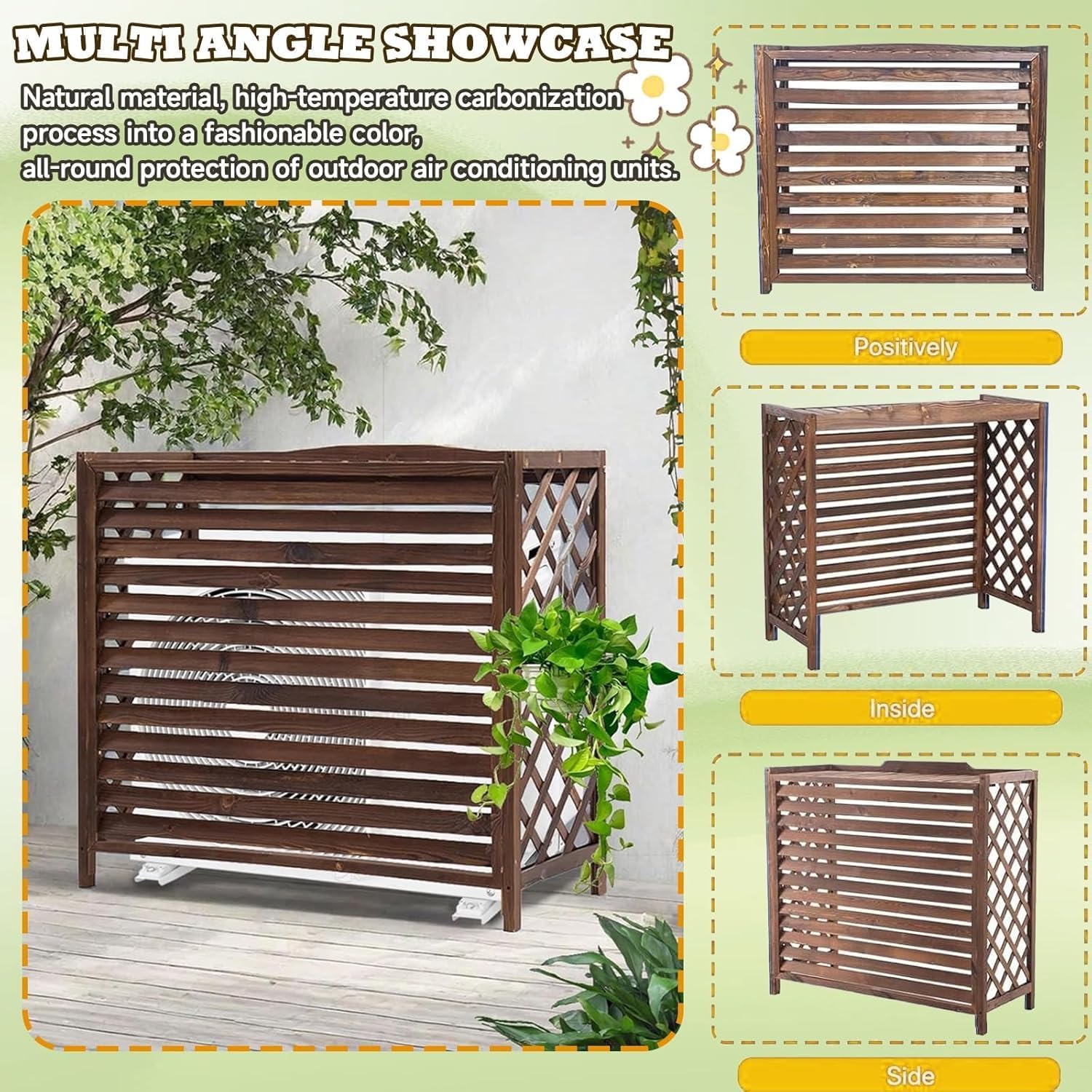 GENERIC Support De Séparation En Bois Pour Climatiseur Extérieur (96 X 40 X 89 Cm) – Housse élégante Résistante Aux Intempéries Pour Améliorer L'esthétique Et La Protection De La Maison.