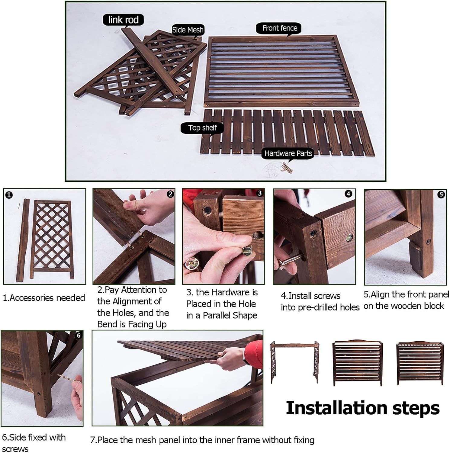  Housse De Protection Pour Climatiseur Extérieur, Unité De Condensation En Bois Durable, Pour Boîtier De Poubelle Autoportant, écran De Clôture Marron Pour Climatiseur