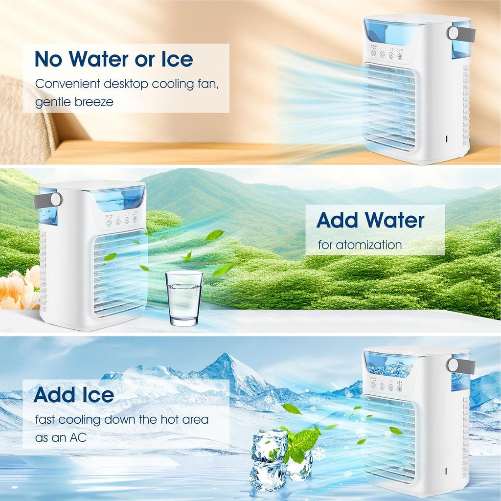  Mini Climatiseur Portable 700 Ml Réservoir, Refroidisseur à Air USB Avec 3 Vitesses De Vent, Poignée