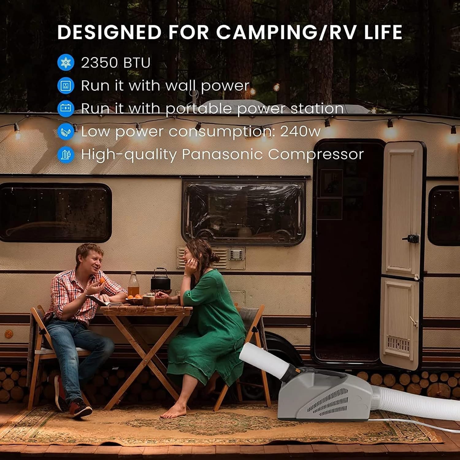  Climatiseur Portable Avec Double Système De Tuyau, 3 Vitesses De Vent Pour Le Camping, La Tente, Le Camping-car, La Voiture Et Le Confort Des Voyages