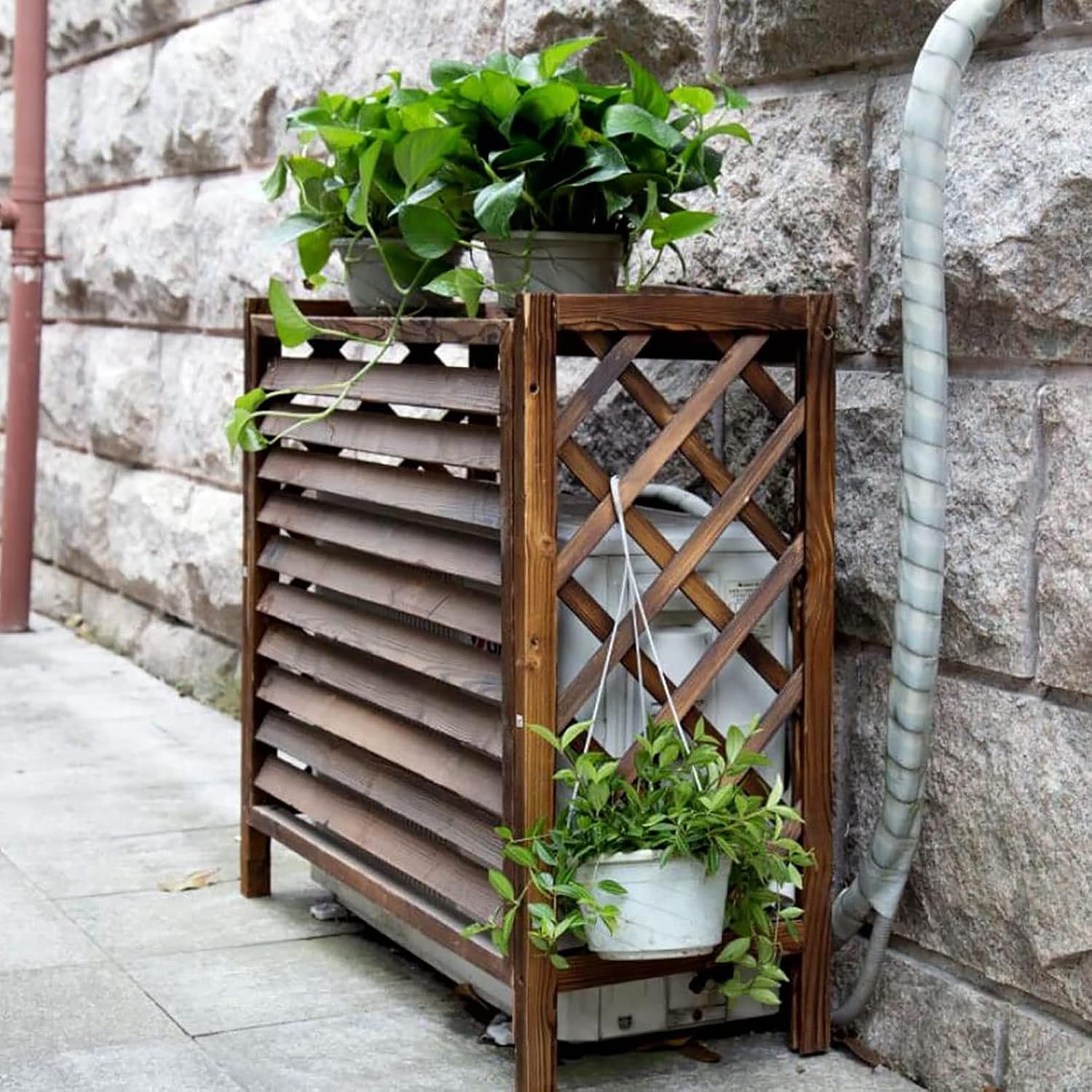 GENERIC Housse De Climatiseur D'extérieur En Bois Massif Pour Fleurs Et Plantes, écran De Radiateur Décoratif Résistant Aux Intempéries, Clôture AC, Solutions élégantes De Refroidissement Extérieur