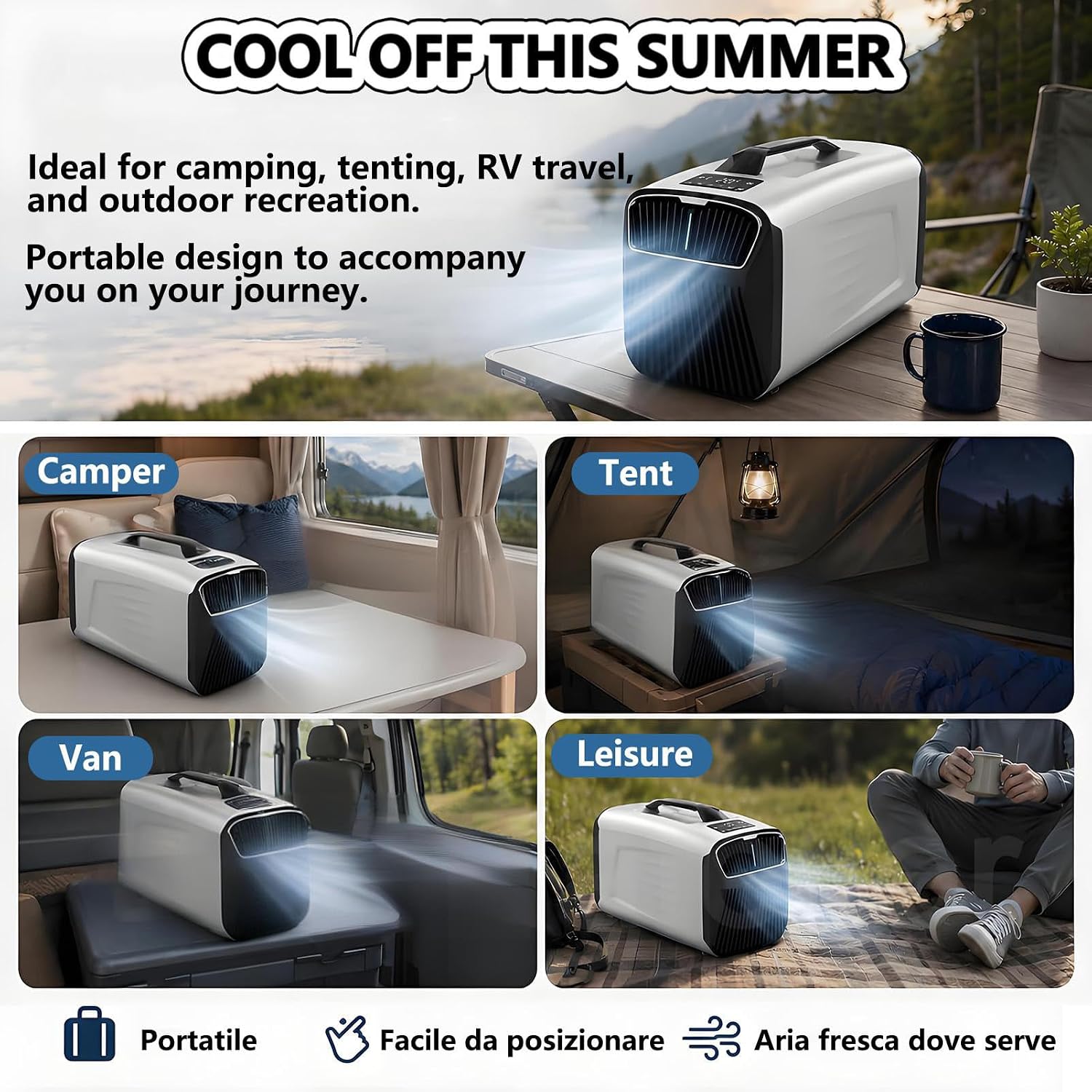  Climatiseur De Camping Portable Avec Humidificateur, Écran Tactile, Unité De Climatisation De 5200 Btu Pour Tente, Refroidissement Rapide Pour Camping-Cars, Fourgons Aménagés Et SUV Grey