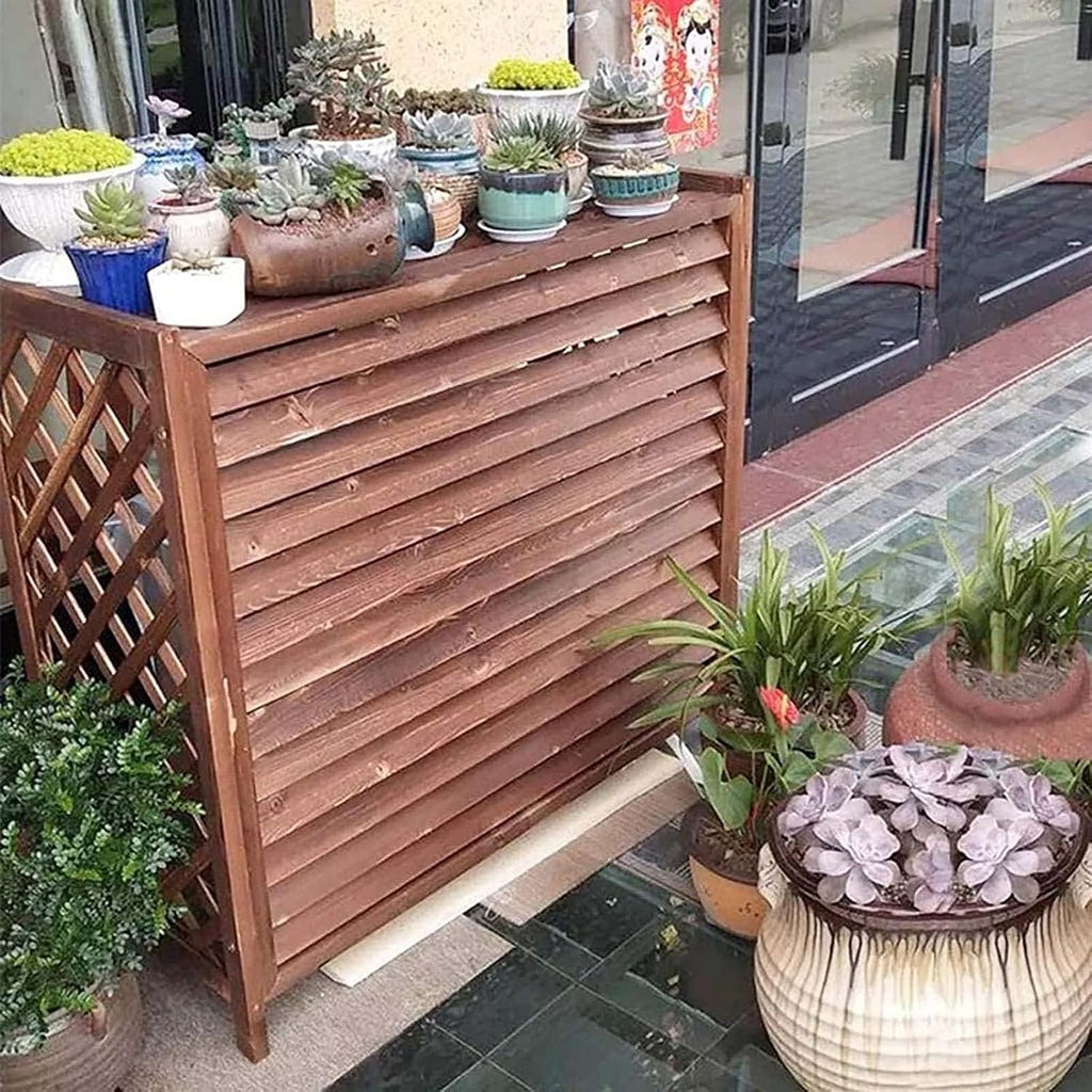 GENERIC Housse De Climatiseur En Bois Avec Volets Extérieurs - Cadre élégant - Panier Caché - Installation Facile Pour La Maison Et Le Jardin