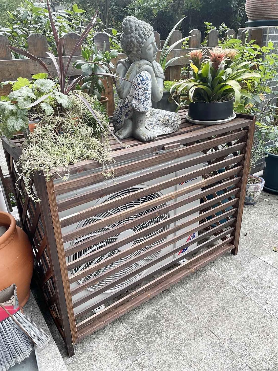  Clôture De Climatiseur Extérieur En Bois, Couvertures De Climatisation, Support De Rangement De Plantes De Climatisation En Bois, étagère Décorative, Support De Fleurs à