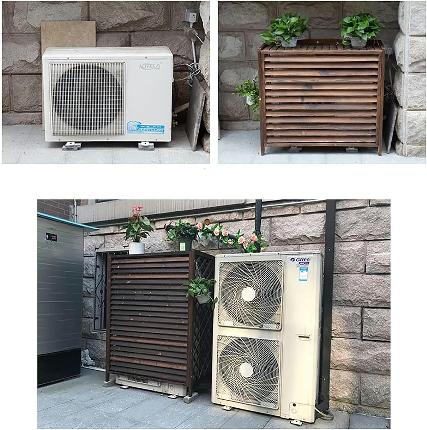  Support De Plantes En Bois Pour Climatiseur - Cache-radiateur Décoratif - Résistant Aux Intempéries - Protection De L'unité De Climatisation