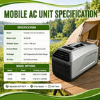  Climatiseur Mobile,Unité De Climatisation Portable Pour Camping,Refroidissement 4500/5100 Btu Pour Camping-Car, Tente, Caravane, Fourgon, 3 En 1, Minuterie 24 H, Télécommande 1500W