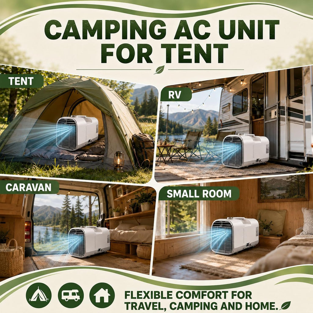  Climatiseur Mobile 2026,Climatiseur Portable Pour Tente De Camping Et Intérieur,Rafraîchisseur D'air Portable 4 En 1 Avec Fonctions Sommeil Et Déshumidification,Silencieux À 42Db DC1200W