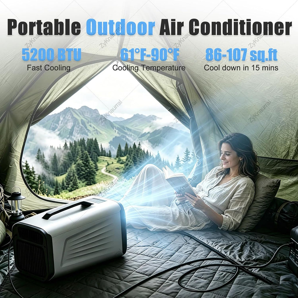  Climatiseur Portable Pour Tentes De Camping, Avec Fonction Déshumidificateur, Faible Consommation D'énergie, Surface De Refroidissement De 8 à 10 M²,Pour Camping-Cars Et Les Vans Aménagés. 12V/220V