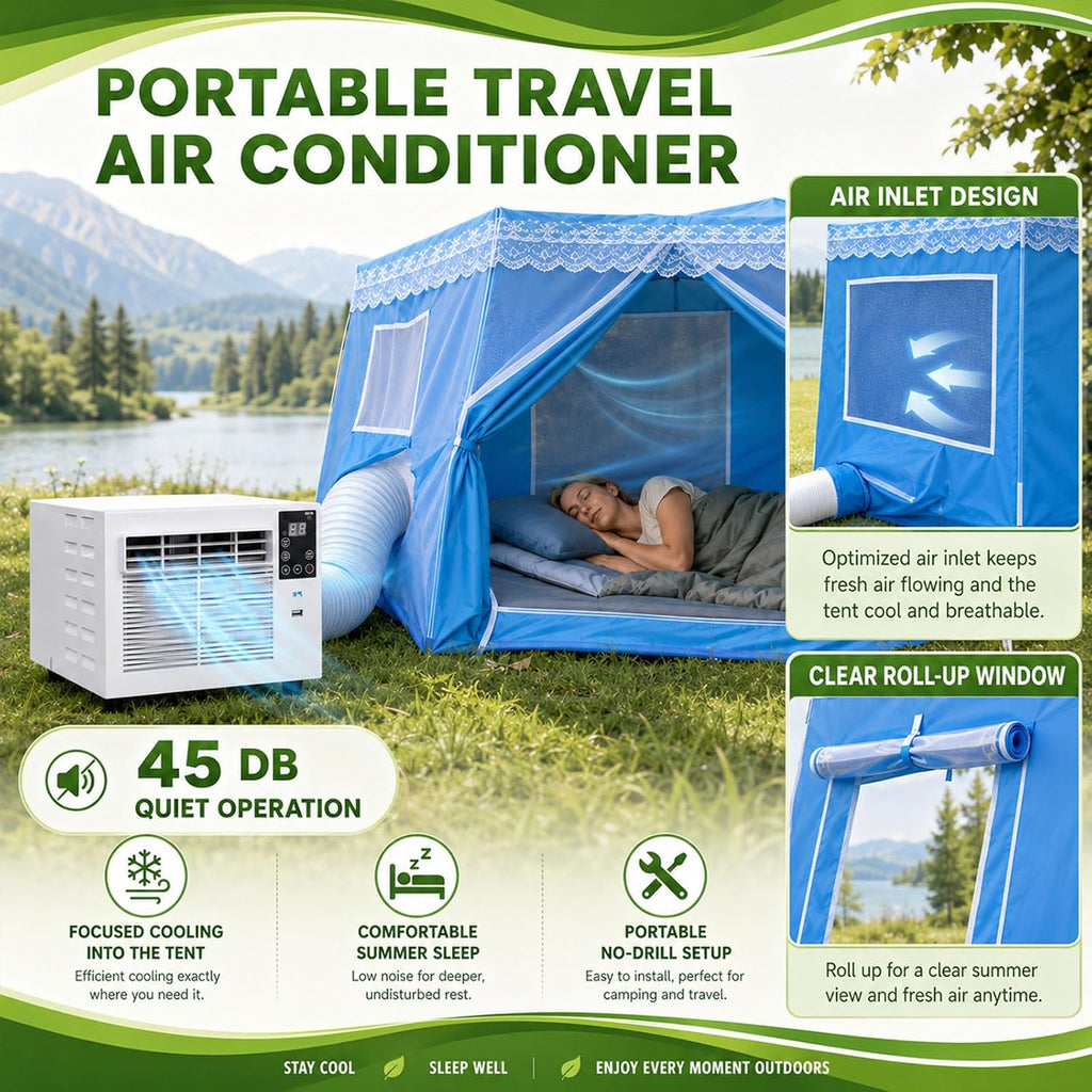  Climatiseur Portable 1876 Btu Pour Tentes,280W,Déshumidificateur,Rafraîchisseur D'air Avec Minuterie Et Télécommande Pour Tentes 1 À 3 Personnes,Camping En Camion Et Camping-Cars AC+1.8M