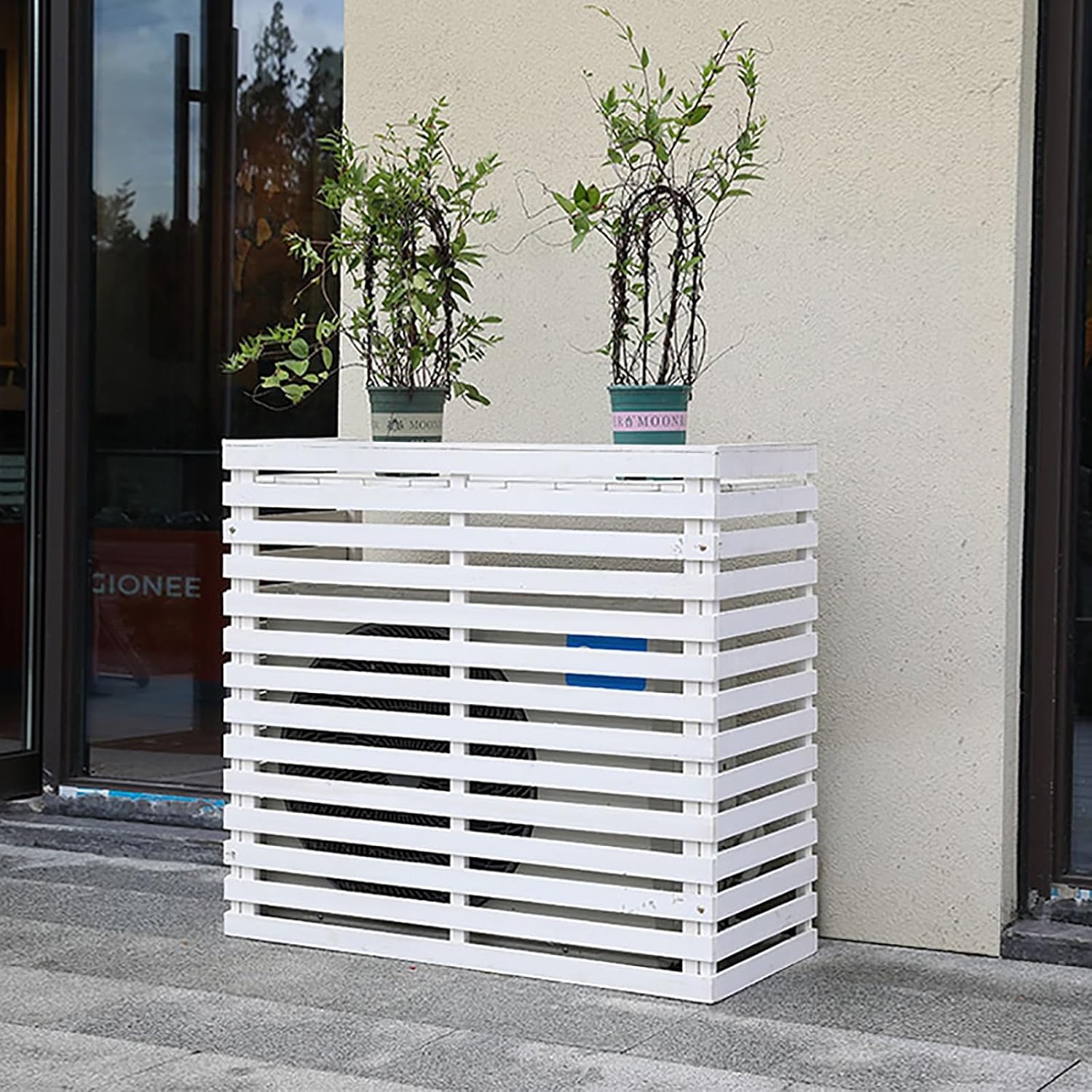  Housse De Climatiseur Extérieur - Bois Massif Avec Support De Fleur, Protection De L'unité De Climatisation Résistante Aux Intempéries, Bouclier De Climatisation Mobile (couleur : Blanc)