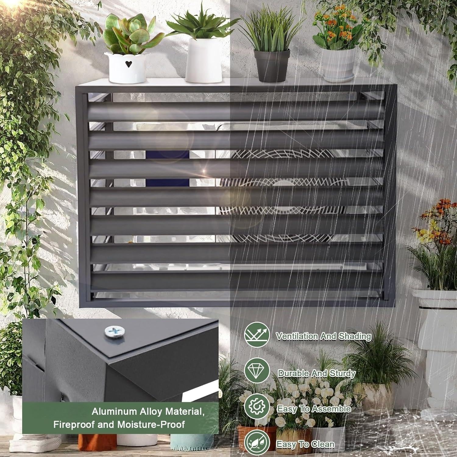GENERIC Housse De Protection En Aluminium Pour Climatiseur D'extérieur – Écran De Clôture AC Résistant Aux Intempéries Et Bouclier De Protection Contre Le Condensateur – Assemblage Facile Pour Toutes Les