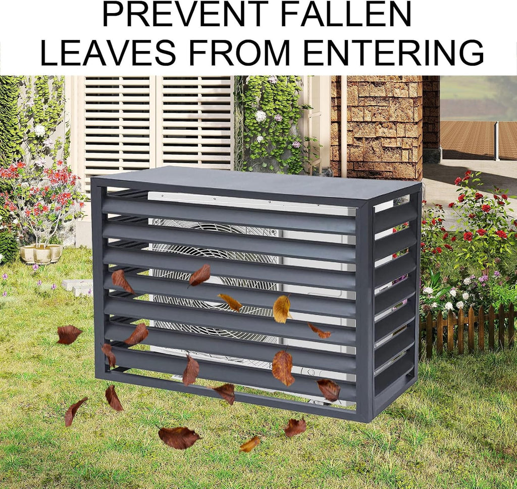  Cache Climatiseur Exterieur Aluminium, Cache Clim Pour L'extérieur, Antivol, Réduction Du Bruit, Tenir à L'écart Des Animaux Domestiques(White,110cm)