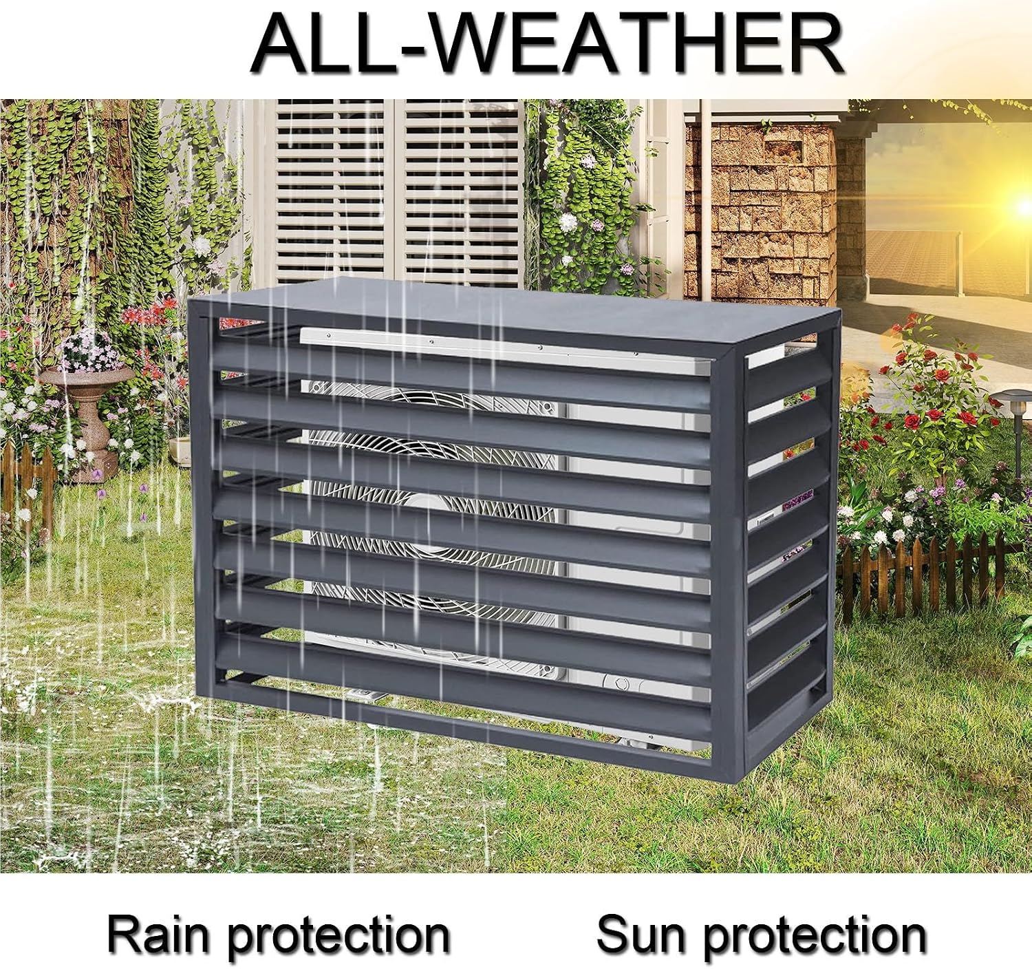  Cache Climatiseur Exterieur Aluminium, Cache Clim Pour L'extérieur, Antivol, Réduction Du Bruit, Tenir à L'écart Des Animaux Domestiques(White,110cm)